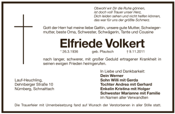 Traueranzeige von Elfriede Volkert von Pegnitz-Zeitung